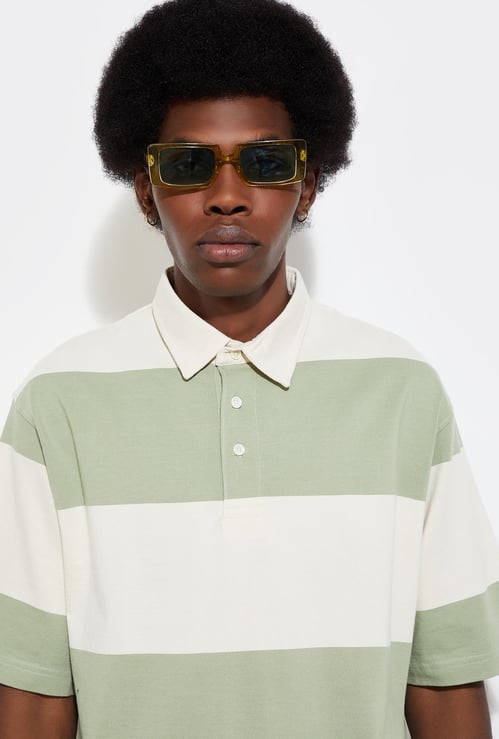 URB_N Men Oversized Striped Polo T-shirt