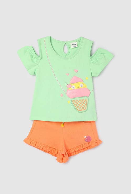 Girls Sequined Cut-Out Top and Shorts Set