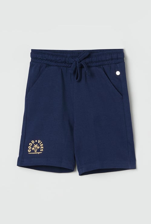 Boys Solid Drawstring Waist Shorts