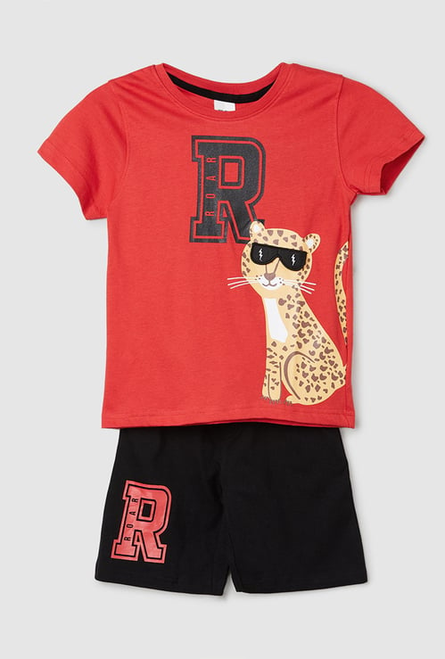 Boys Printed Crew Neck T-shirt and Shorts