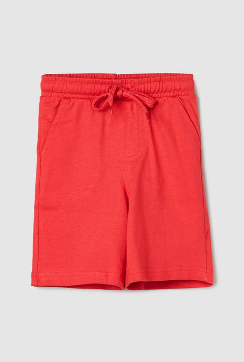 Boys Solid Drawstring Waist Shorts