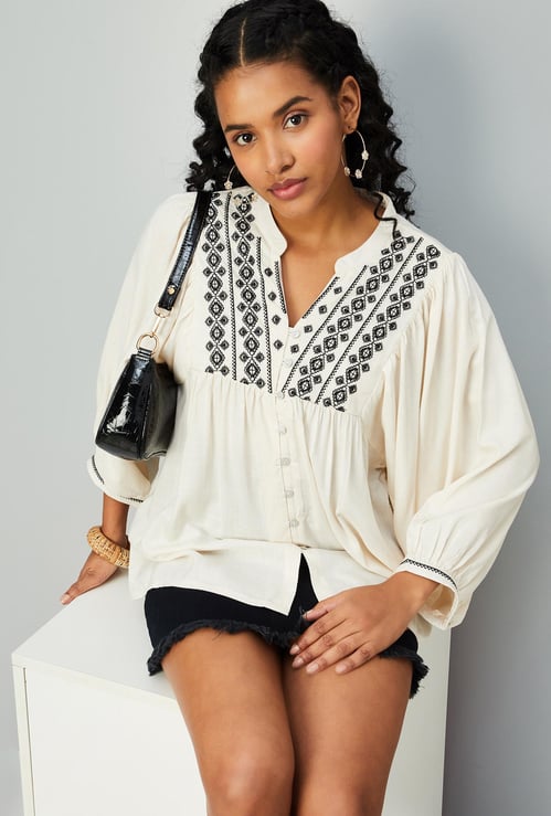 Women Embroidered Button-Down Tunic