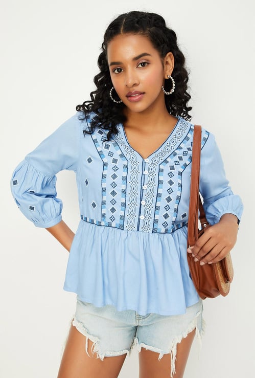Women Embroidered V-Neck Top