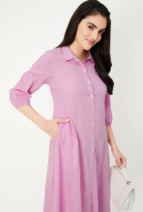 Women Solid Shirt Dress