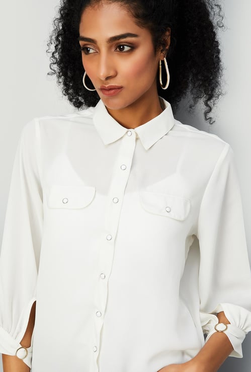 Women Semi-Formal Shirt with Cuff Buckle Detailing