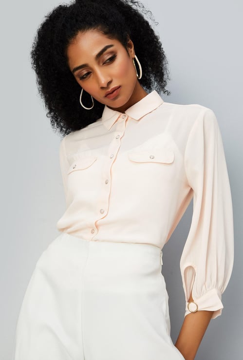 Women Semi-Formal Shirt with Cuff Buckle Detailing