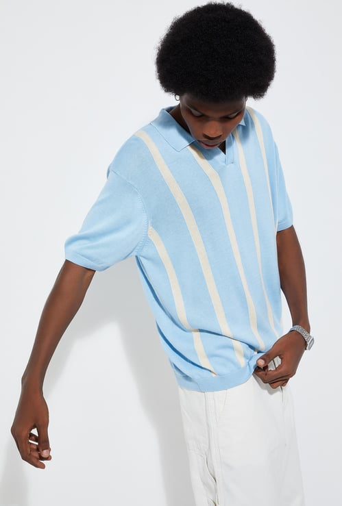 URB_N Men Knit Striped Polo T-shirt