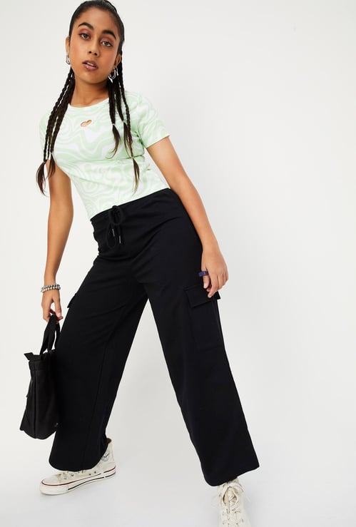 Girls Solid Elasticated Cargo Pants