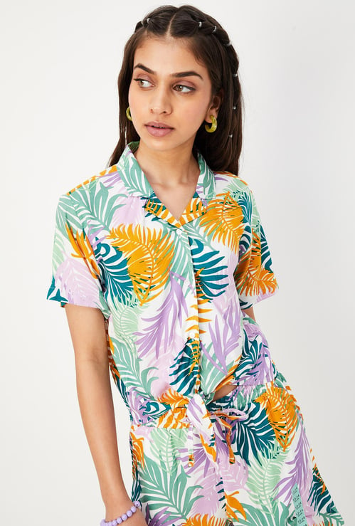 Girls Printed Shirt with Knotted Hem