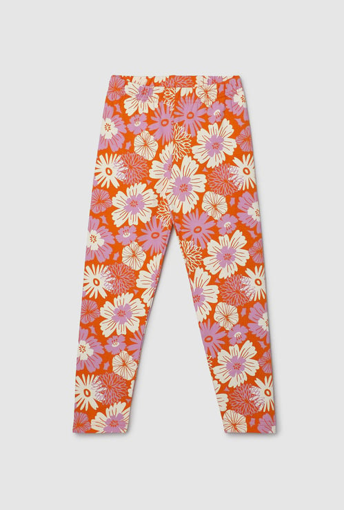 Girls Floral Printed Full-Length Leggings