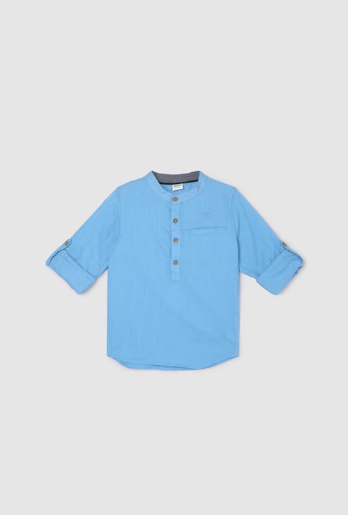 Boys Solid Band Collar Shirt