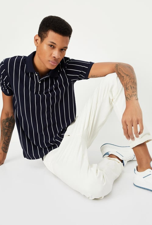 Men Slim Fit Striped Polo T-shirt