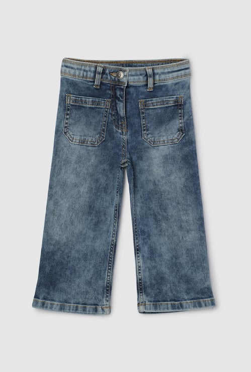 Girls Washed Wide-Leg Jeans