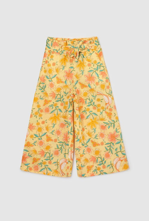 Girls Floral Printed Wide Leg Trousers