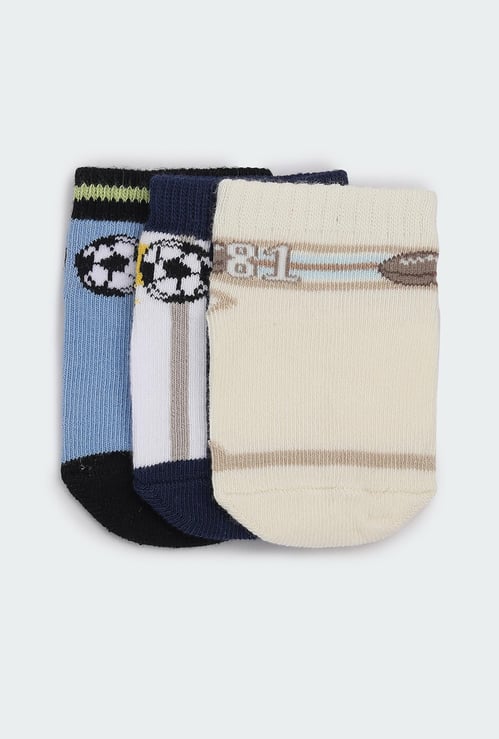 Boys Printed Ankle-Length Socks - Pack of 3