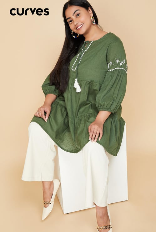 Women Embroidered Tiered Tunic