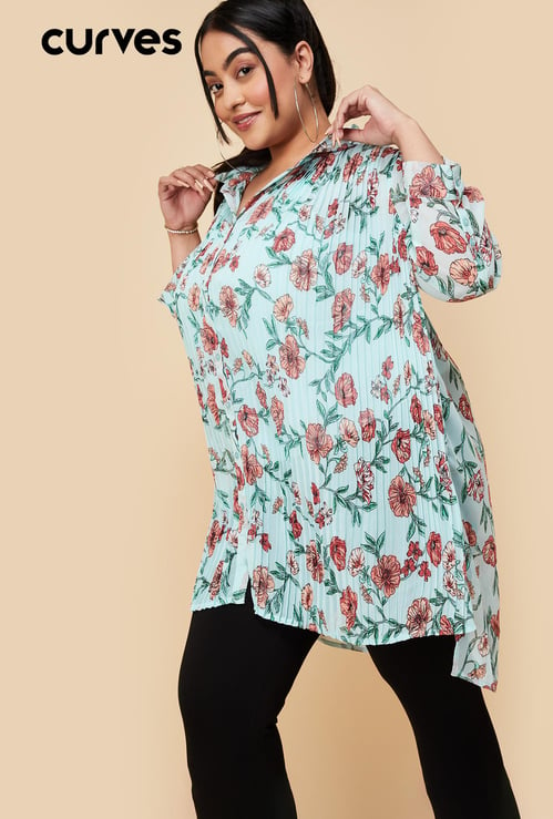 Women Printed Pleated Tunic with Camisole