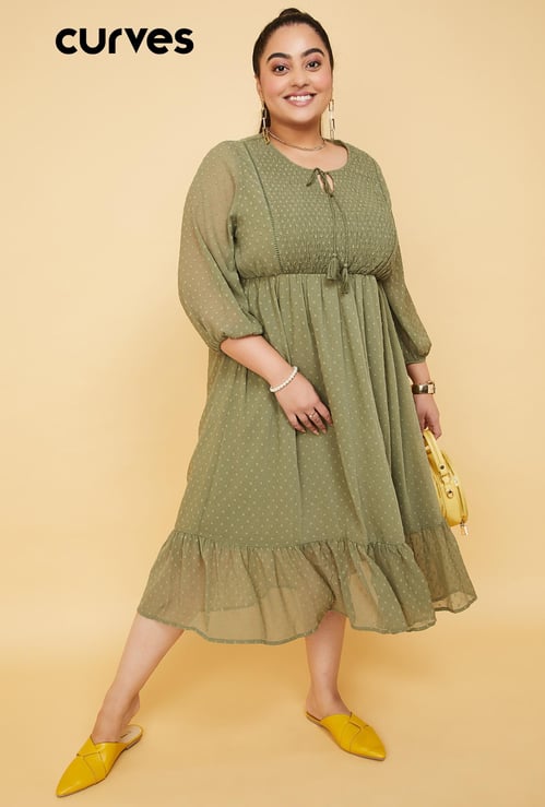 Women Dobby Woven Midi Dress