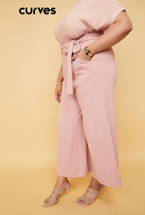 Women Textured Wide Leg Crop Trousers