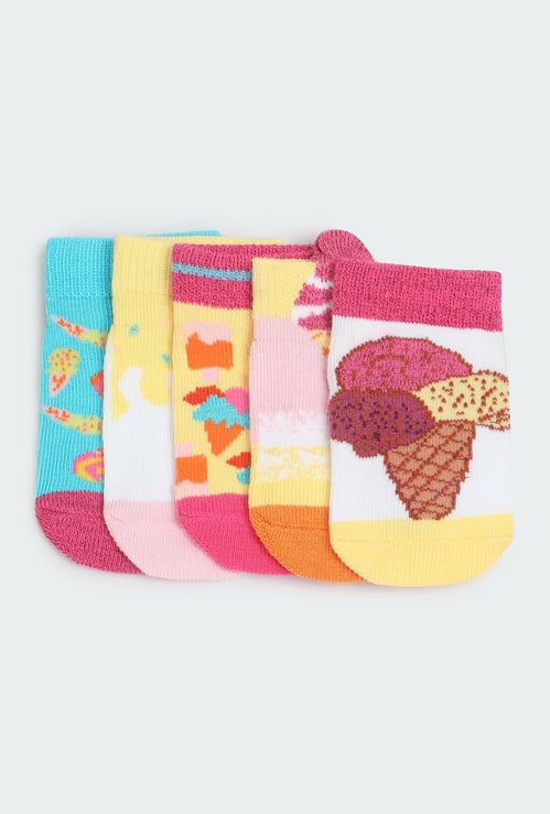 Girls Printed Ankle Length Socks - Pack of 5