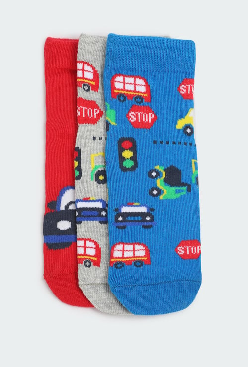 Boys Printed Ankle-Length Socks - Pack of 3