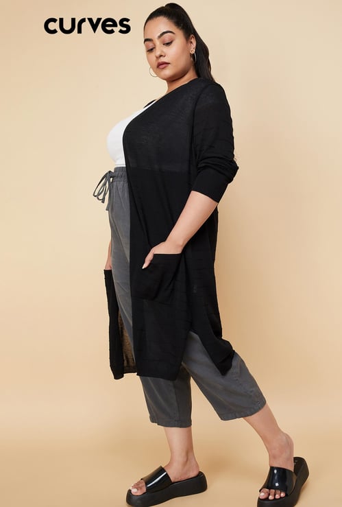 Women Solid Open-Front Longline Shrug