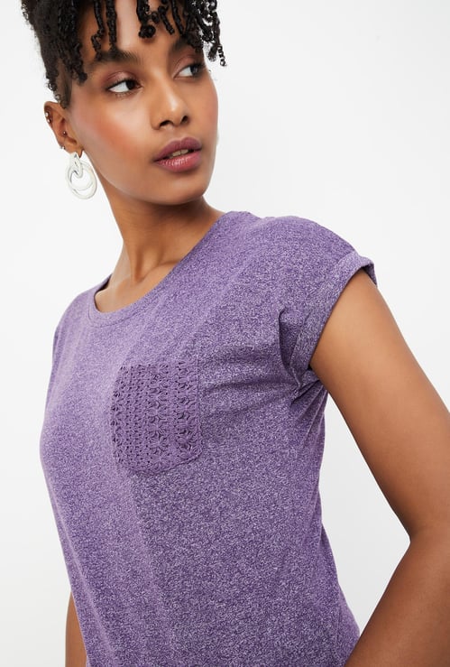 Women Textured T-shirt with Crochet Pocket