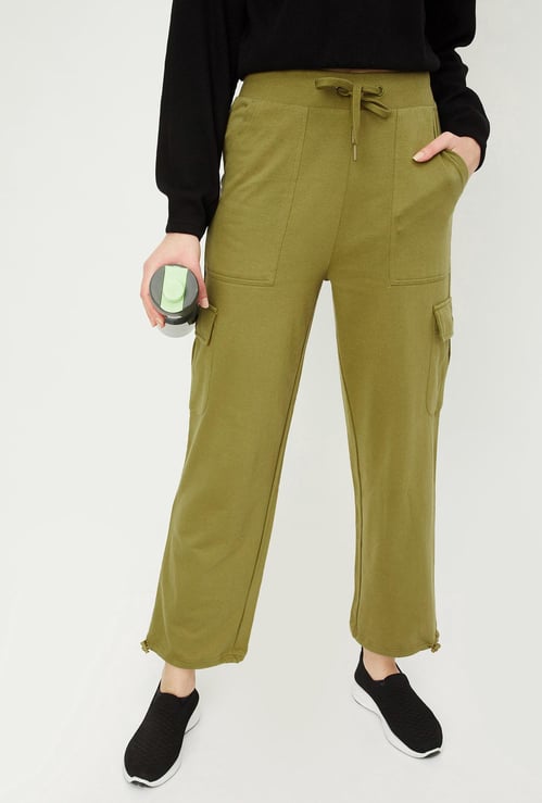 Women Solid Cargo Track Pants