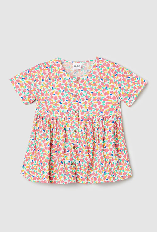 Girls Floral Print A-line Top