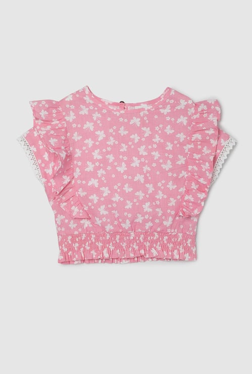 Girls Printed Blouson Top