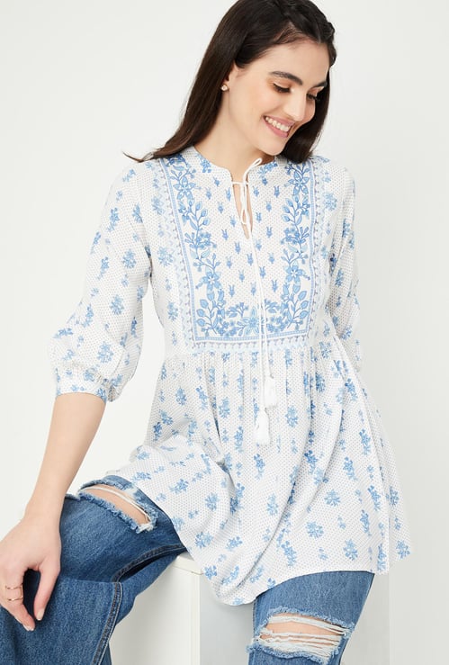 Women Printed Tie-Up Neck Tunic