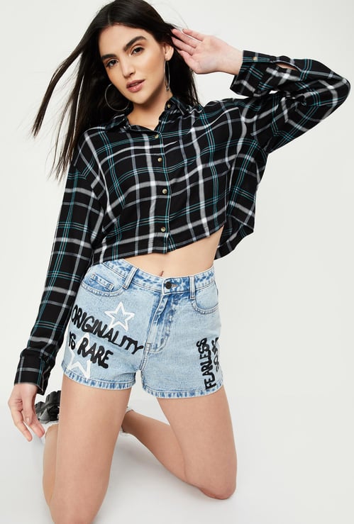 Women Checked Cropped Shirt