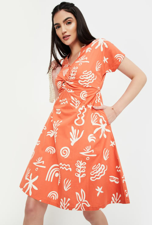 Women Printed Twisted A-line Dress