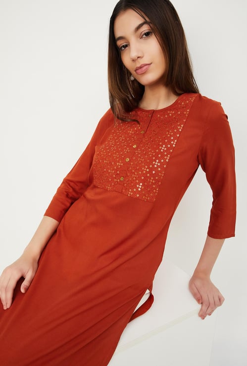 Women Sequinned Kurta with Pocket