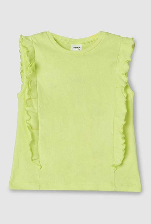 Girls Solid Ruffle Detail Top