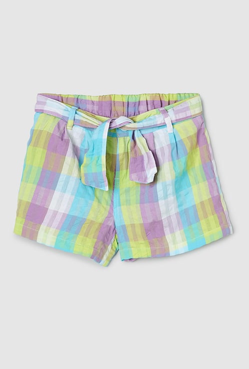 Girls Checked Woven Shorts