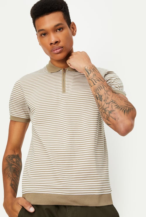 Men Slim Fit Striped Polo T-shirt