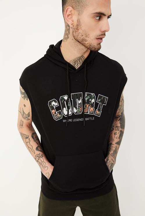 Men Printed Sleeveless Hooded T-shirt