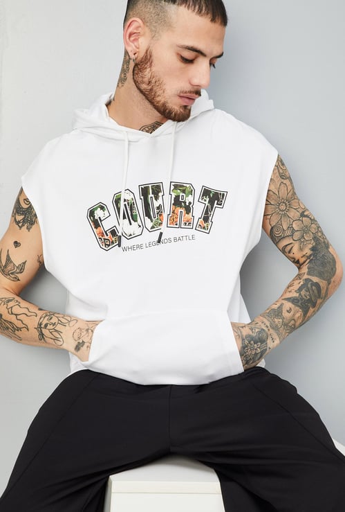 Men Printed Sleeveless Hooded T-shirt