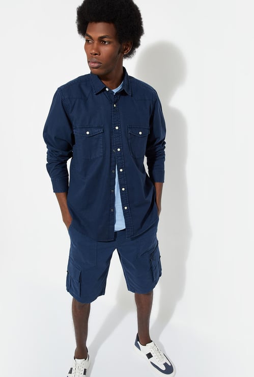 URB_N Men Regular Fit Solid Flap Pocket Shirt