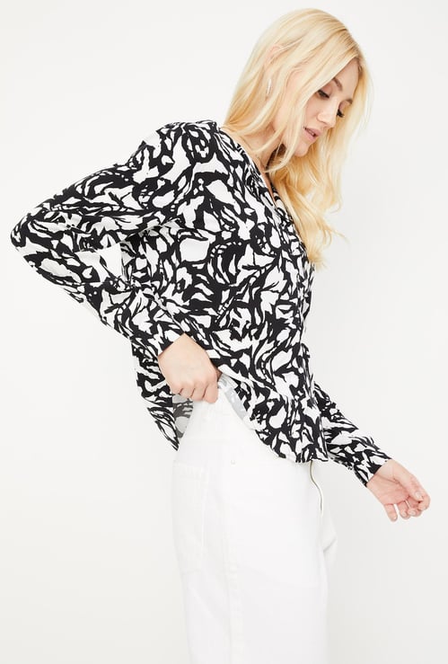 Women Printed Cuban Collar Blouse