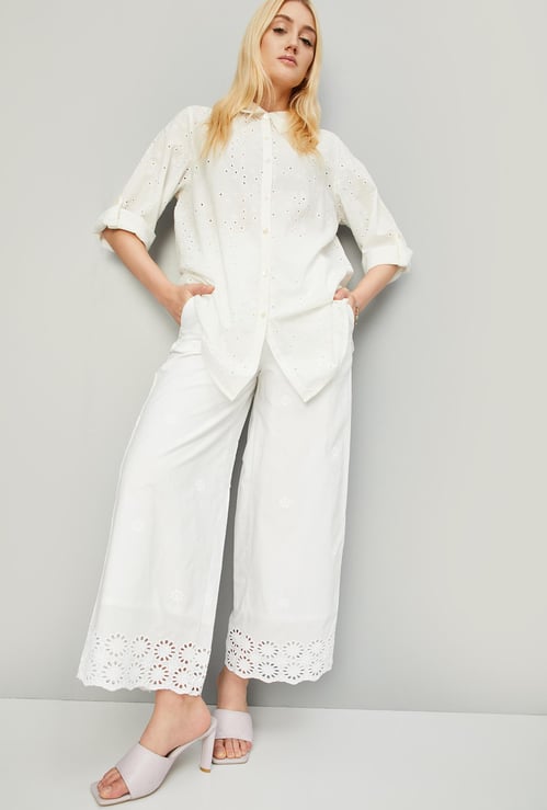 Women Schiffli Wide-Legged Trousers