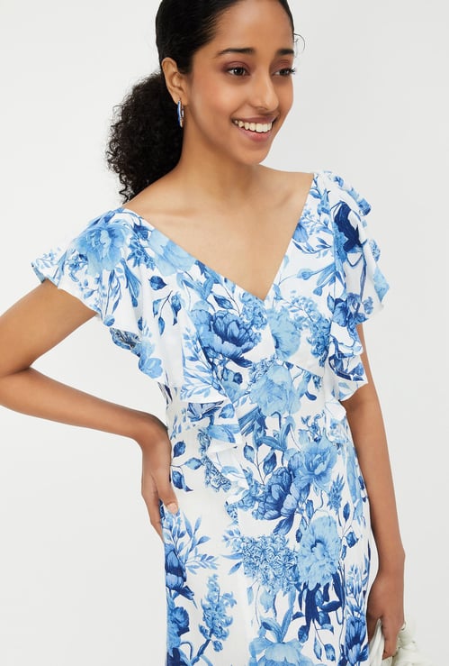 Women Printed Flutter Sleeve A-line Dress