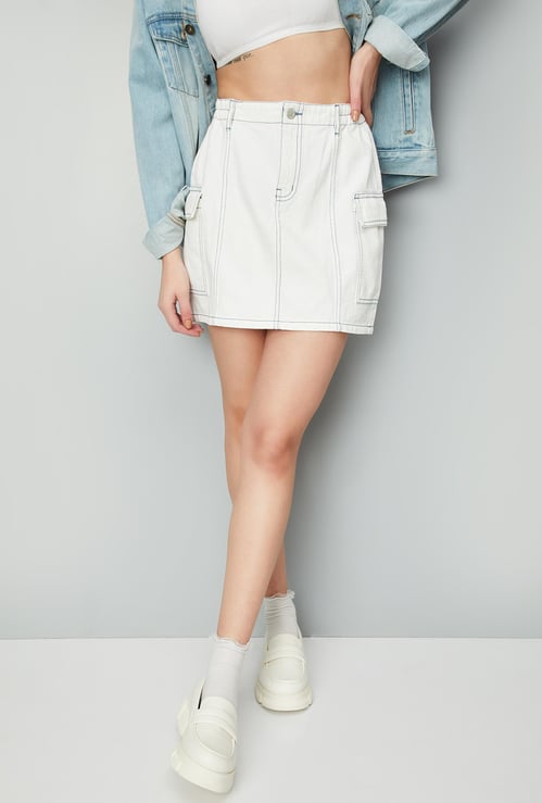 Women Denim Utility Mini Skirt