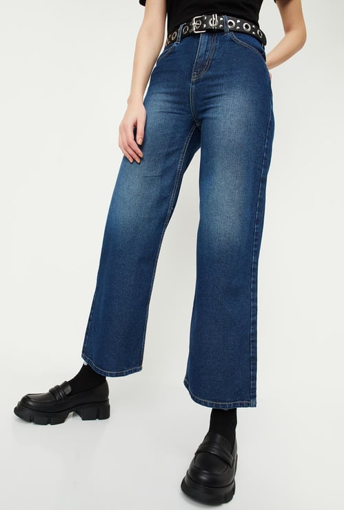 Women Washed Wide-Legged Jeans