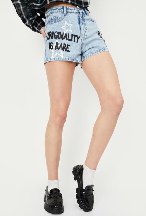 Women Printed Denim Shorts