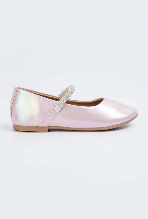 Girls Metallic Ballerinas with Embellished Strap