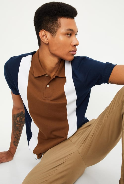 Men Slim Fit Colourblocked Polo T-shirt