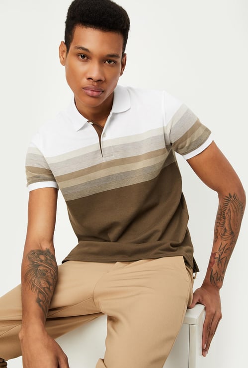 Men Slim Fit Striped Polo T-shirt