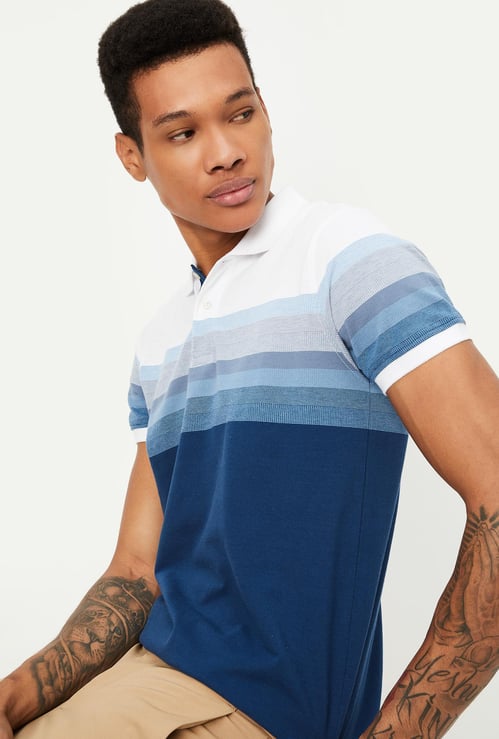 Men Slim Fit Striped Polo T-shirt